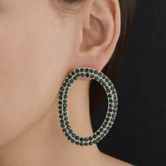 Emerald Green Crystal Earrings - Picture 6 of 9